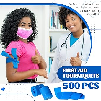 Timgle 500 Pack Disposable Tourniquet First Aid Elastic Tourniquets Bulk Latex Free Blue Medical Hemostatic Bandages Nursing Supplies Essentials for Outdoor Sport