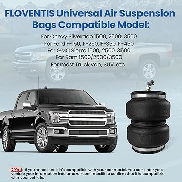 2Pcs Universal Air Ride Suspension Spring Bags Double Bellow Standard 5000 lbs for ChevyGMCRamFord Trucks Air Suspension Bags Kit (7X2B5813)