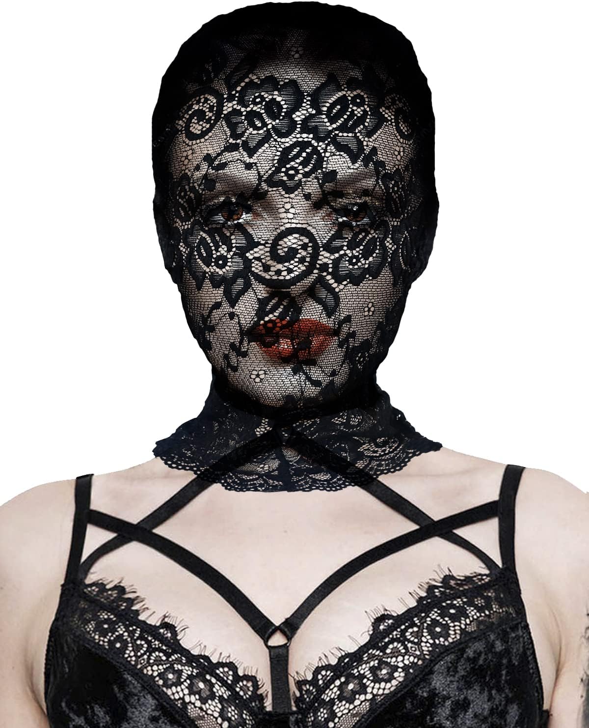 Lace Hole Full Face Mask Gothic Sexy Halloween Adult Spandex Cloth Cosplay Mask