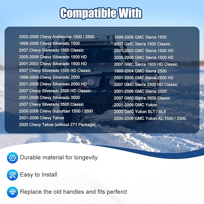 NPAUTO Exterior Front Passenger Side Door Handle Compatible with 1999 2000 2001 2002 2003 2004 2005 2006 2007 Silverado GMC Sierra Tahoe Yukon XL Avalanche 1500 2500 HD, Black, No Keyhole