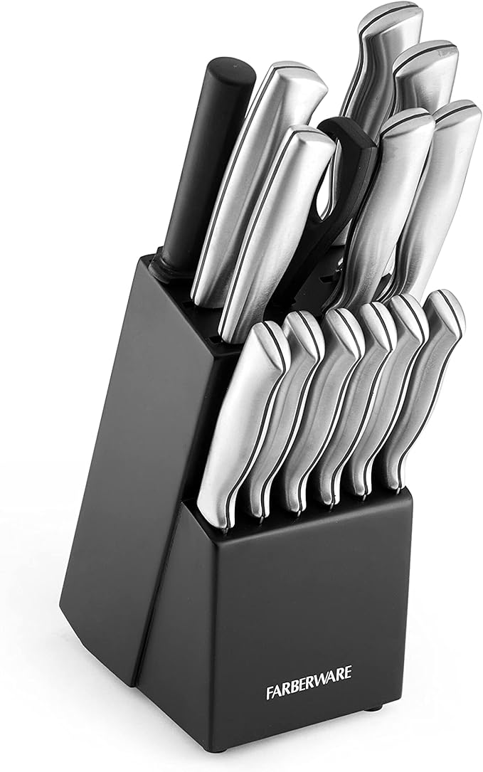 FARBERWARE 8-Piece Kitchen Knife Set with High-Carbon Stainless Steel Blades, Steak Knives, Razor Sharp and Ergonomic