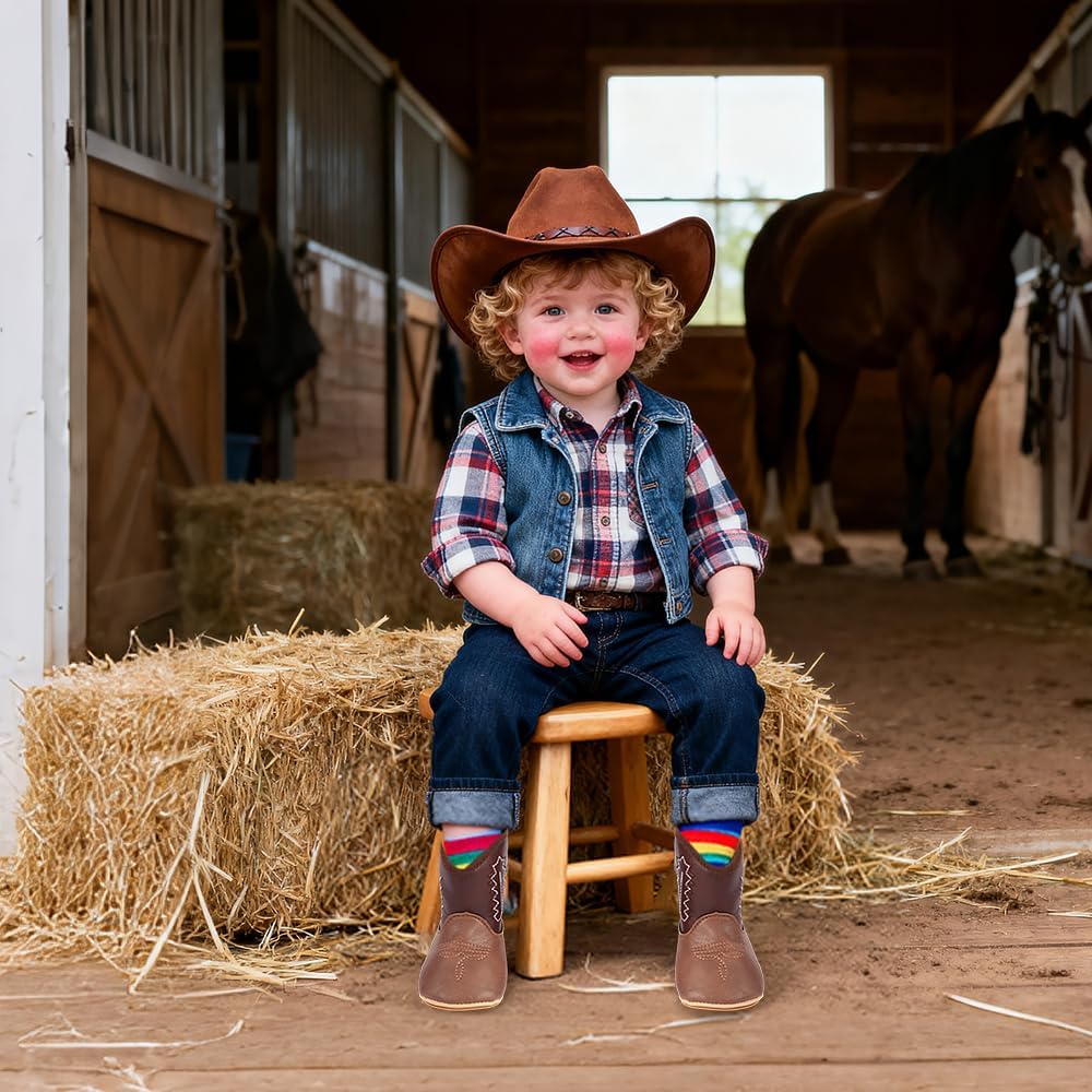 Baby Cowboy Boots Western Boots Toddler Cowboy Bootie Soft Sole Non-Slip Crib Shoes for Infant Boys Girls0-18 Months