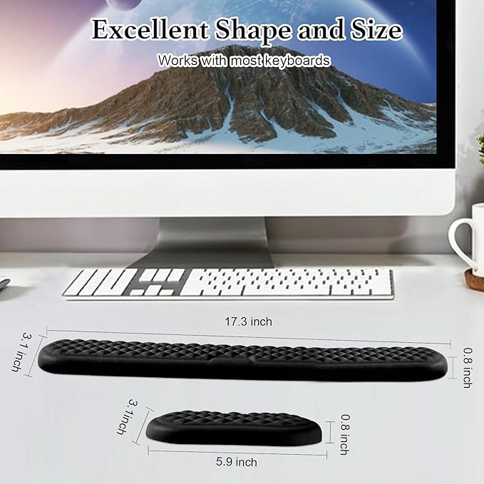 Wrist rest for keyboard, ergonomic with synthetic leather and memory foam, comfortable laptop wrist support, keyboard cushion to relieve typing pain