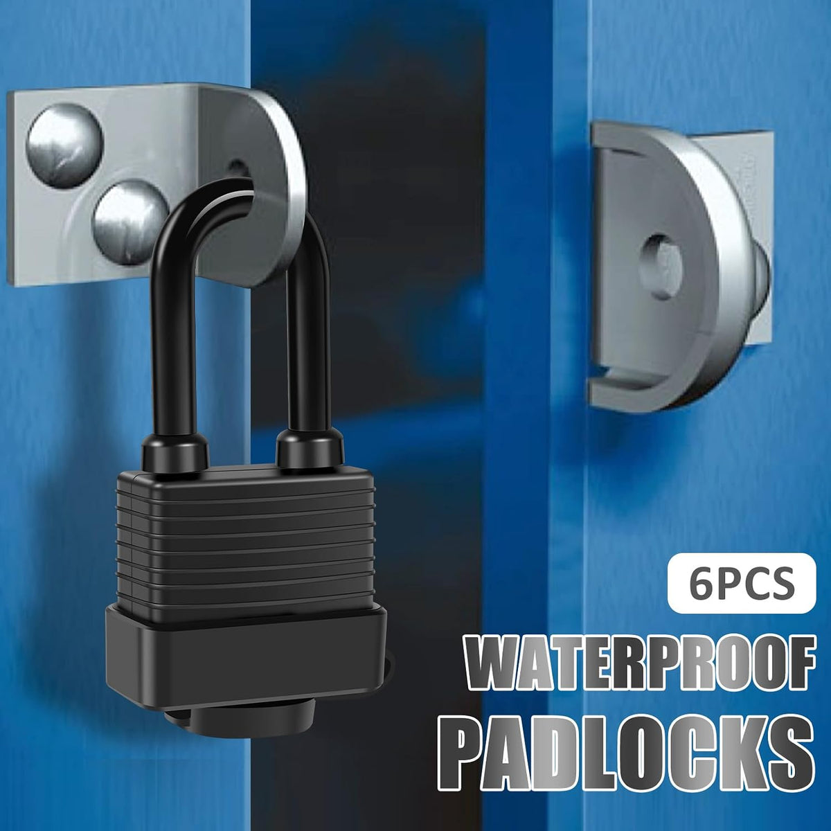 Padlocks Keyed Alike for Outdoor use, Pack of 6, Laminated Steel Lock Set Safety Padlock,Waterproof Heavy Duty Outdoor Security Lock for Outdoor(Black)