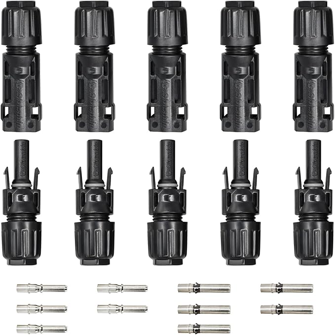 8AWG Solar Panel Connectors IP68 Waterproof 1500V 70A Solid Tinned Copper Terminal Black 5 Pairs for Solar PV Cable(10mm2)