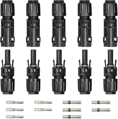8AWG Solar Panel Connectors IP68 Waterproof 1500V 70A Solid Tinned Copper Terminal Black 5 Pairs for Solar PV Cable(10mm2)