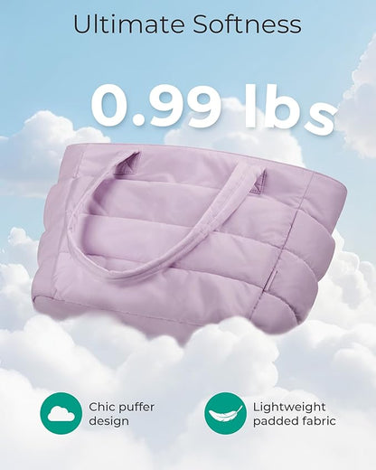 BAGSMART Tote Bag for Women, Lightweight Puffy Tote Bag with Compartments, Quilted Shoulder Bag Handbag for Travel, Work