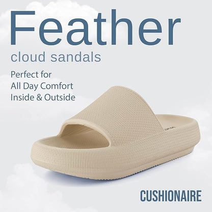 CUSHIONAIRE Feather Slides  Comfortable Cloud Cushion House Slippers for Women, Indoor Outdoor EVA Foam Foot Spa Shower Shoes, Non-Slip Arch Support