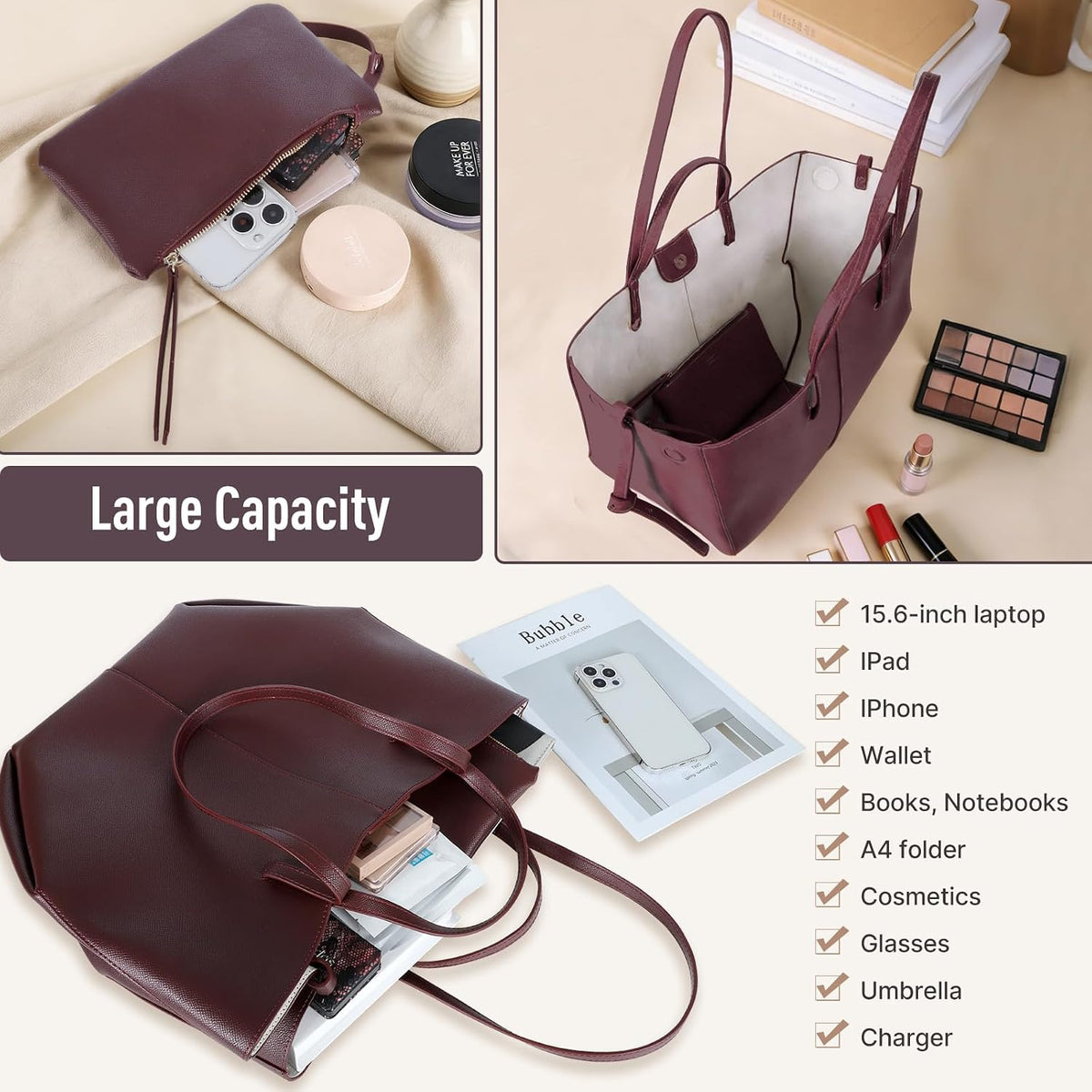Wing Bag Cyme Cowhide Tote Women Bucket Handbag Premium Leather Lightweight Versatile Shoulder Bag for Work Travel Shopping