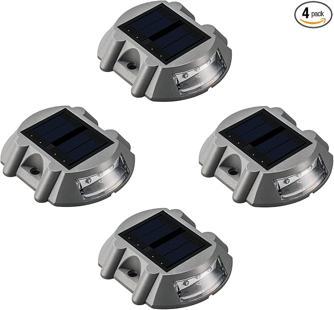 Sunwind Solar Deck Lighting Outdoor - 4 Pack Waterproof Aluminum Dock Solar Powered Lights Outdoor LED Pathway Road Marker for Garden Path Stair Fence Driveway Road Dock Lighting (White)