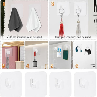 12 Pack Adhesive Hooks Clear Plastic Waterproof Heavy Duty Sticky Wall Ceiling Door Window Pothook Home Kitchen Bathroom Shower Office for Hanging Hat Towel Picture Coats (12)