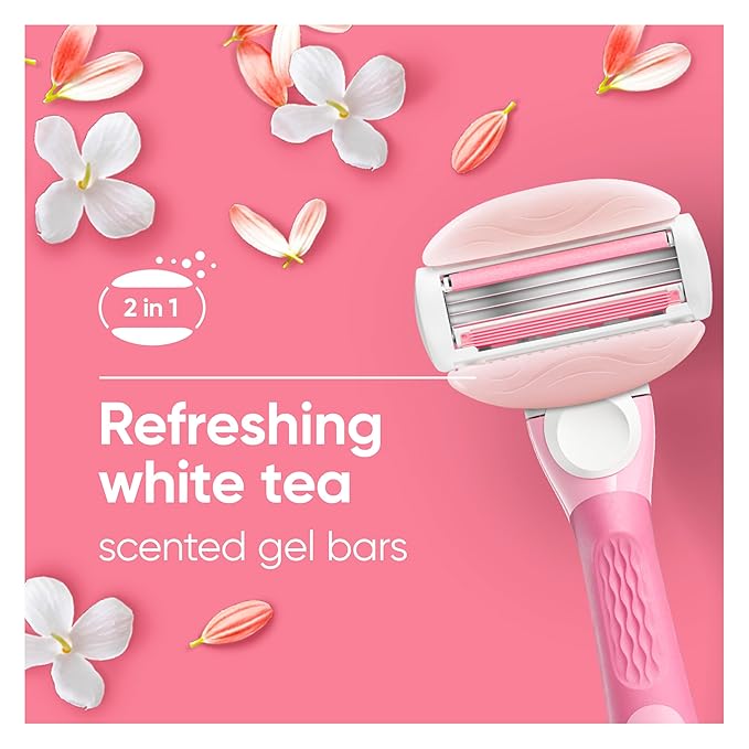Gillette Venus ComfortGlide White Tea Women's Razor Refills, 6 Refill Cartridges, Fits Venus Reusable Razor Handles, 3-Bladed with Built-in Shave Gel Bars