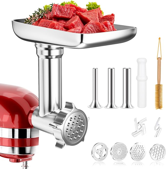Stainless Steel Food Grinder Attachments for KitchenAid Stand Mixers and Cuisinart Stand Mixers SM-50. Meat Grinders, Sausage Stuffer, Food Processor. Durable Perfect Attachments for Kitchen aid Mixer
