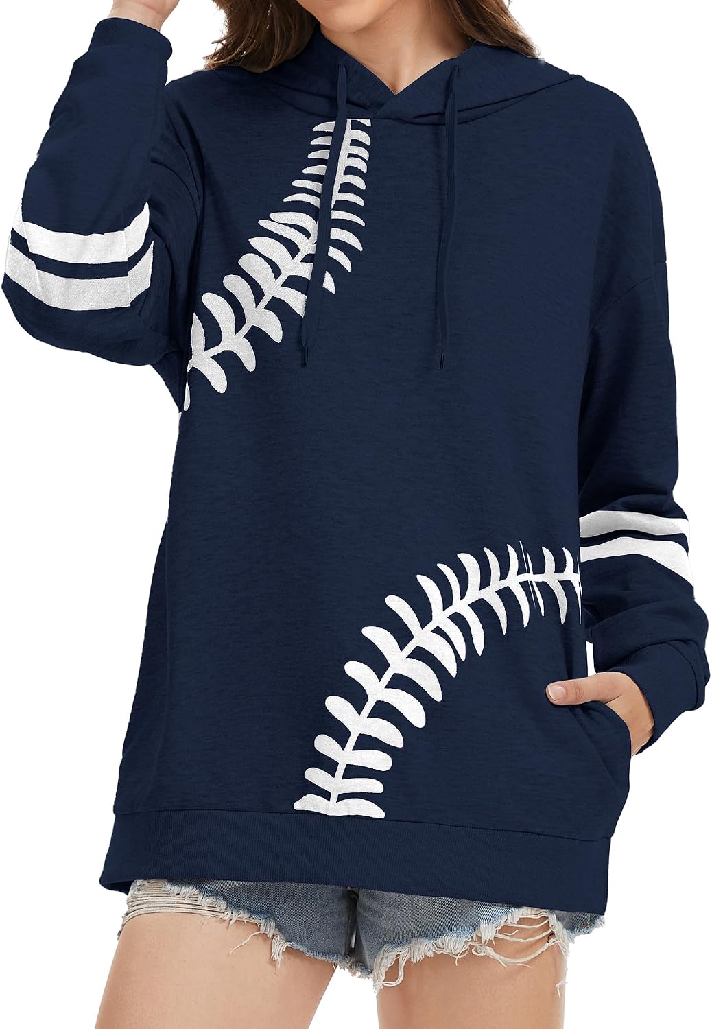 TSMNZMU Womens Baseball Hoodie Softball Sweatshirts Drawstring Long Sleeve Hoodies Oversized Pullover Shirts with Pockets