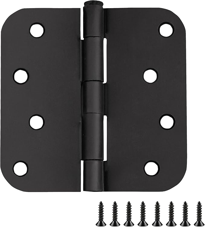 2-Pack 4-Inch x 4-Inch Interior Door Hinges with 5/8-Inch Radius, Matte Black, Heavy Duty Steel Construction, Left- or Right-Handed – Design House, 188979