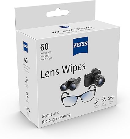 ZEISS Lens Cleaning Wipes, Pre-Moistened, Individually Wrapped Wipes for Coated Glass on Binoculars, Glasses, Sunglasses, Camera Lenses, and Scopes, 60 Count