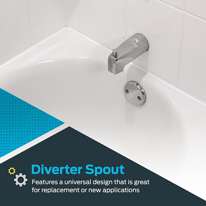 EZ-FLO 5-38 Inch Slide-On Zinc Bath Tub Diverter Spout with Hex Wrench and Set Screw, 12-inch Copper Pipe, Chrome, 15089