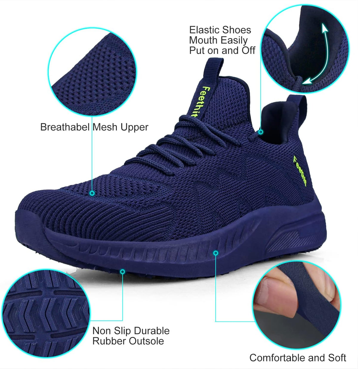 Feethit Men's Non-Slip Slip-On Walking Sneakers