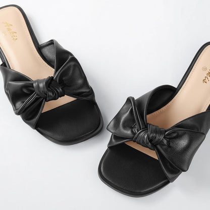 White Sandals Womens Bow Flat Sandals Dressy - Cute Summer Beach Sandals for Women 2026, Square Open Toe Comfortable Slip On Slide Sandals Bride Wedding Bridal Dress Shoes Slippers Balck Pink Gold Nude .