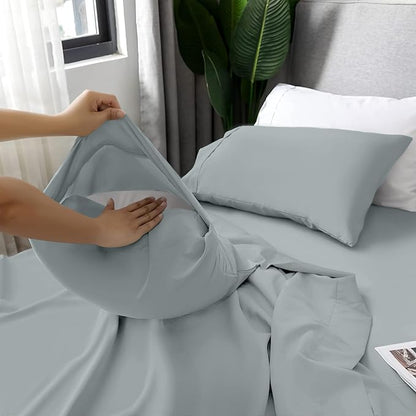 LUX Décor Twin XL Sheet Set - 3 Piece Ultra-Soft Microfiber Bed Sheets with Flat Sheet, 16 Inches Deep Pocket Fitted Sheet & Pillowcase, Cooling & Breathable, Hotel Luxury, Oeko-TEX - Grey