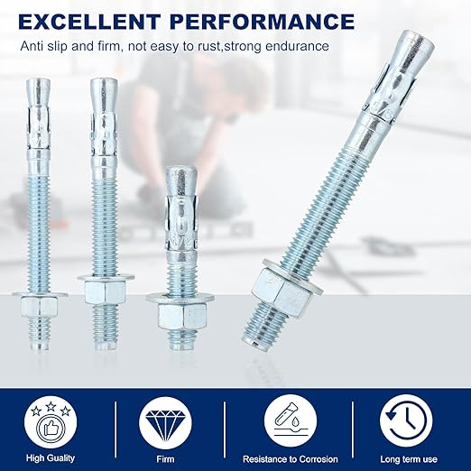12"x6" Wedge Anchor by Zinced of Heavy-Duty Fastener for Cement and Concrete (8pcs Pack)