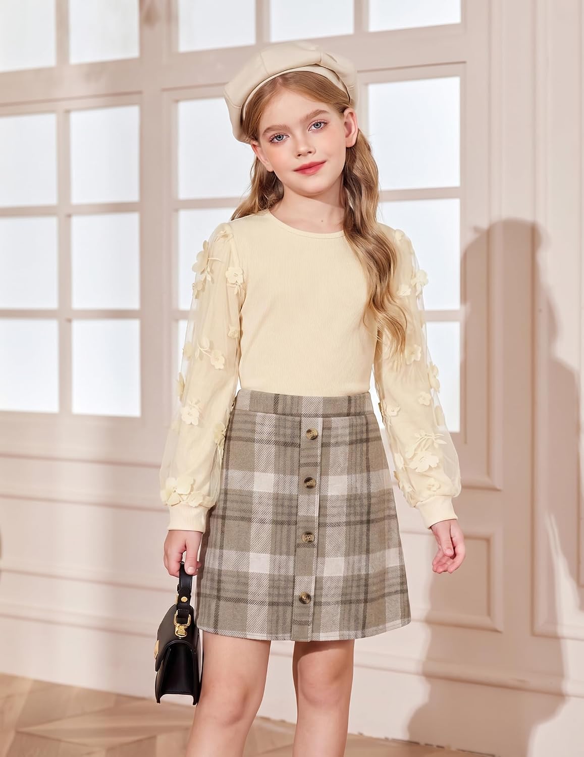 Arshiner Girl's Skirt Sets Casual Fall Outfits Corduroy Skirt and Long Sleeve Rib Knit Shirt Tops Trendy 2 Piece Clothes