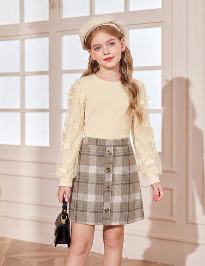 Arshiner Girl's Skirt Sets Casual Fall Outfits Corduroy Skirt and Long Sleeve Rib Knit Shirt Tops Trendy 2 Piece Clothes