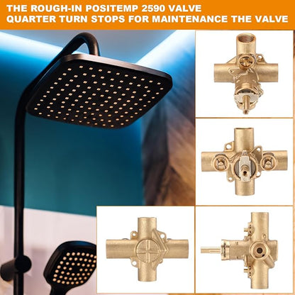 2590 Rough In Brass Compatible with Posi-Temp Pressure Balancing Tube Cycling Shower Valve with Stops, 12-Inch IPS Connections, Lead-Free, 1222 Faucet Cartridge