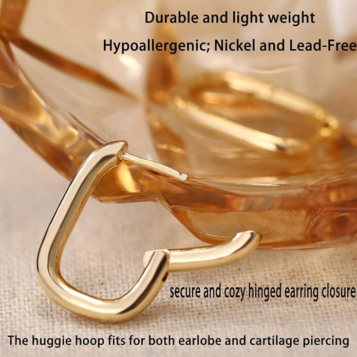 6 Pairs Chunky Gold Hoop Earrings Set for Women 14K Gold Plated Hypoallergenic Thick Open Huggie Hoop Set Jewelry for Gifts