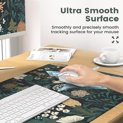 iCasso Desk Cover Mat, 4in1 Floral Large Mouse Pad with Wrist Rest, Desk Matt for Desktop, Anti-Slip XXL Big Computer Ergonomic Mousepad with Wrist Support for Keyboard and Mouse (Weeds)