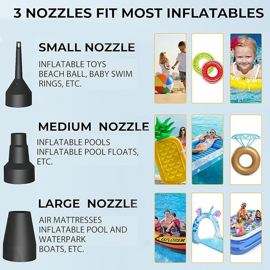 Jasonwell Electric Air Pump Portable Quick-Fill AC DC Inflator Deflator Pump for Air Mattress Inflatables Pool Floats Water Toy Raft Bed Boat Pool Toy with Nozzles 110-240 V