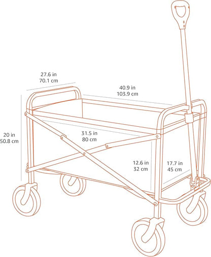Basics Collapsible Folding Outdoor Utility Wagon for Sports, Garden, Camping, and Shopping, Heavy Duty, Large Capacity, Black