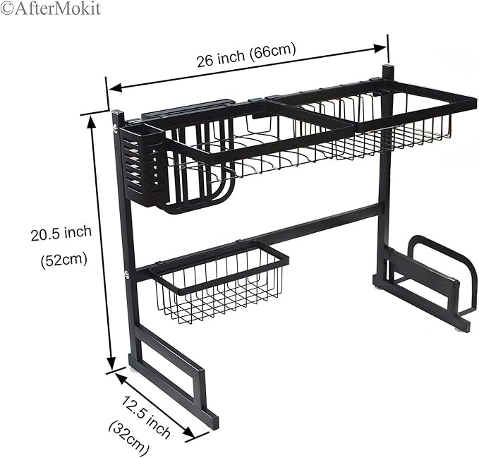 RV Kitchen Sink Rack Motorhome Over The Sink Dish Rack for 25 inch and Less Bowl Counter Space Dish Drying Rack for 27 inch and Up Cabinet Opening 26W x 21H x 13D Black Stainless Steel