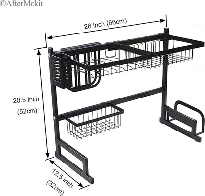 RV Kitchen Sink Rack Motorhome Over The Sink Dish Rack for 25 inch and Less Bowl Counter Space Dish Drying Rack for 27 inch and Up Cabinet Opening 26W x 21H x 13D Black Stainless Steel