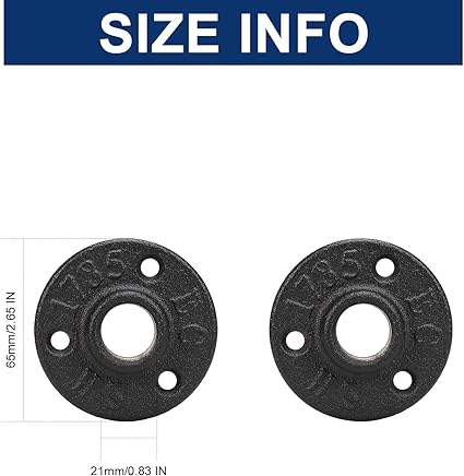 NearMoon Industrial Pipe Floor Flange, Heavy Duty Malleable Iron Pipe Fittings, Black Wall Mounted Vintage DIY Threaded Flange(2 Pack, DN15-12 Inch)