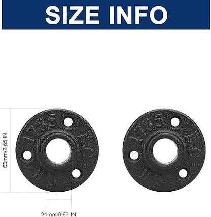 NearMoon Industrial Pipe Floor Flange, Heavy Duty Malleable Iron Pipe Fittings, Black Wall Mounted Vintage DIY Threaded Flange(2 Pack, DN15-12 Inch)