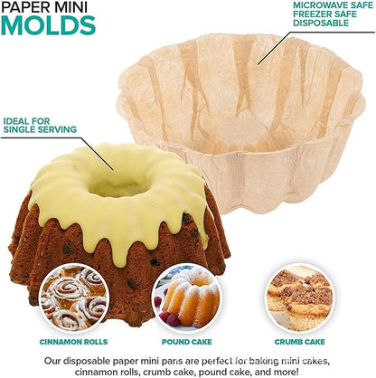 4 Inch 100 Pcs Bundt Cake Pan, Bundt Cake Pan Nonstick, Greaseproof Paper Liner, Mini Fluted Tube Pan Liner, Nonstick Greaseproof Heat Resistant Paper Cake Pan Liners 100pcs