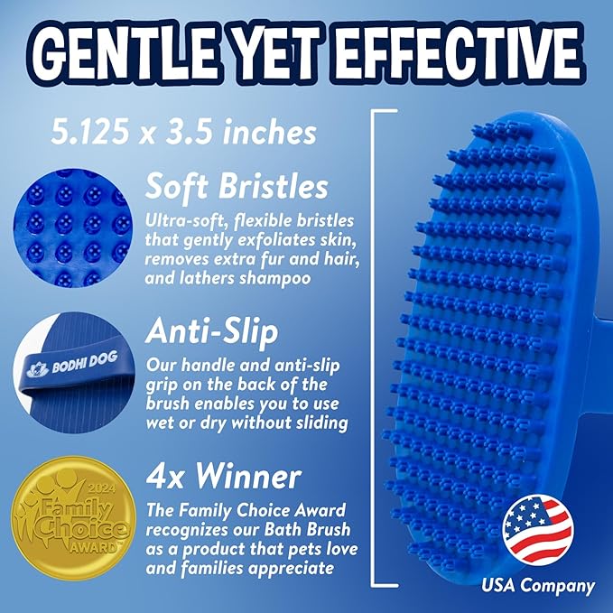 Bodhi Dog Shampoo Brush - Pet Grooming  Bath Supplies for Cats and Dog - Bath Brush for Long  Short Hair - Premium Scrubber for Shower, Bathing  Massage (One Pack, Blue)