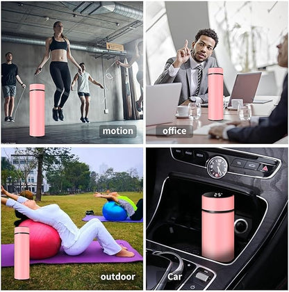 Smart Water Bottle Stainless Steel Vacuum Flask,Travel Mug with Smart LCD Touch Screen, Keep Hot Or Cold, Car Portable Travel Tea Coffee Vacuum Thermoses Cup,Insulated Water Bottle (Pink)