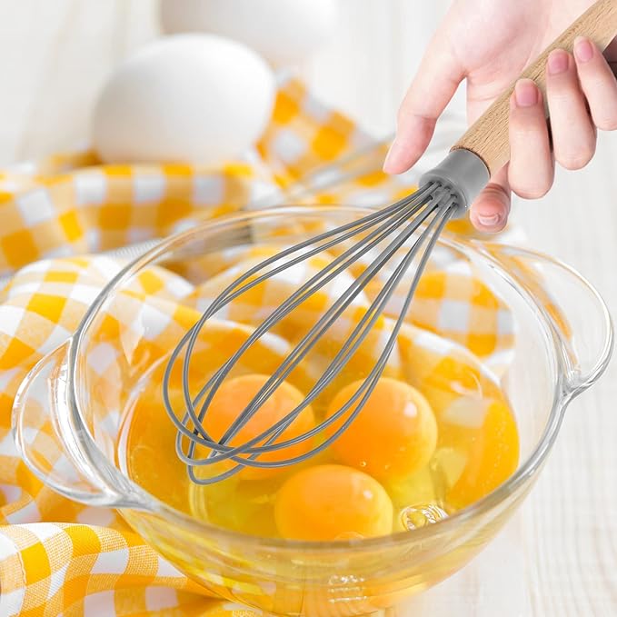 Premium Whisk Silicone Whisk Baking Tools with Beechwood Handle Non-stick Whisk Heat Resistant Whisk