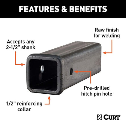 CURT 49510 2-12-Inch x 10-Inch Weld-On Raw Steel Trailer Hitch Receiver Tube, Black