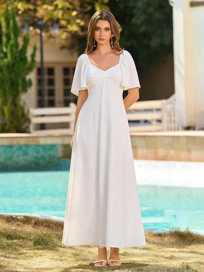 Summer Maxi Dresses for Women 2025 V Neck Short Sleeve Bow Tie Flowy Long Formal Wedding Guest Dress with Pockets