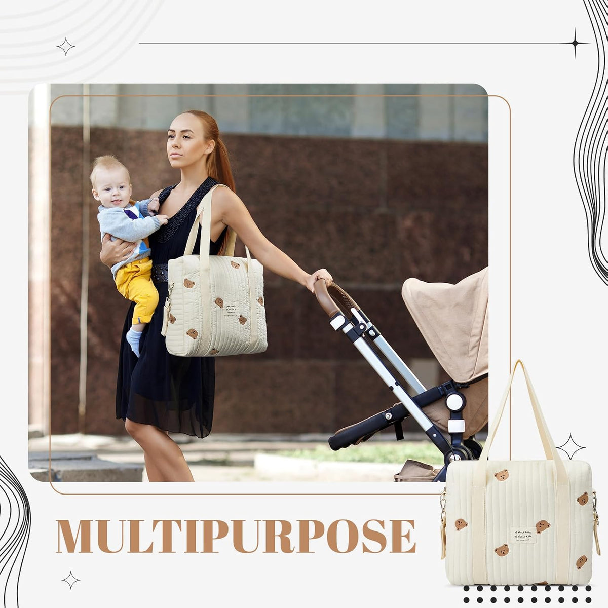 Paterr 2 Pcs Diaper Bag Tote for Women Multifunction Multisize Maternity Bag Quilted Cotton Cute Diaper Bag