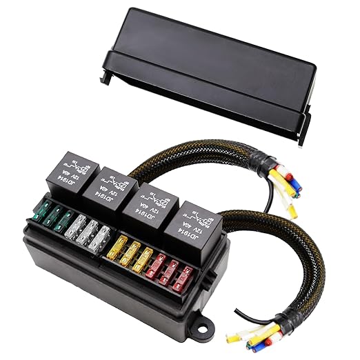 12 Volt Fuse Relay Box with 4 Relays and 12 Way ATCATO Fuses Sealed 12 Volt Relay Fuse Holder Compatible for Automotive, Marine