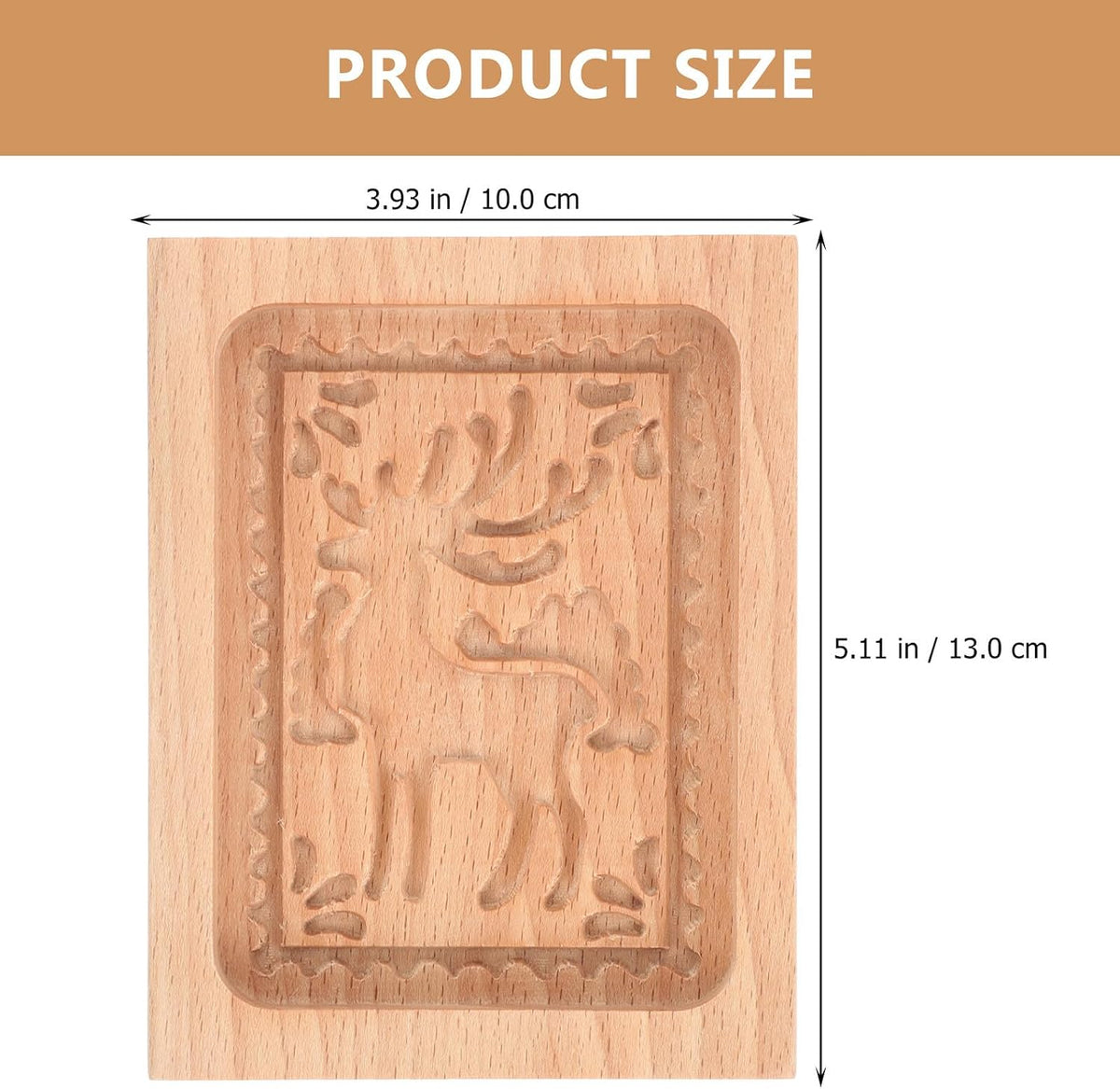 MAGICLULU Wooden Cookie Cutter and Press Mold with Deer Pattern, Beech Wood Biscuit Stamp for Home Baking, Carved Cookie Mold for Christmas and Holiday Pastry Decorating