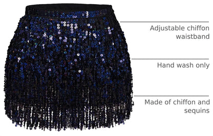 Belly Dance Hip Scarf Sequin Tassel Skirt Wrap Sparkly Rave Costume for Women