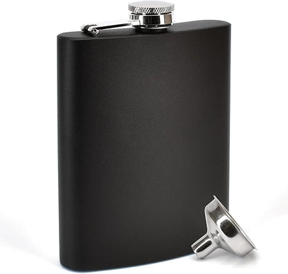 Clear Water Home Goods - 8 oz Powder Coated Stainless Steel Hip Flask wFunnel - Wedding Party - Groomsman - Bridesmaid (Matte Black, 1)