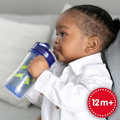 Dr. Brown's Milestones Insulated Sippy Cup with Straw and Handles, Spill-Proof Tumbler with Lid, 2-Pack, Blue, 10 oz300 mL, BPA Free, 12m