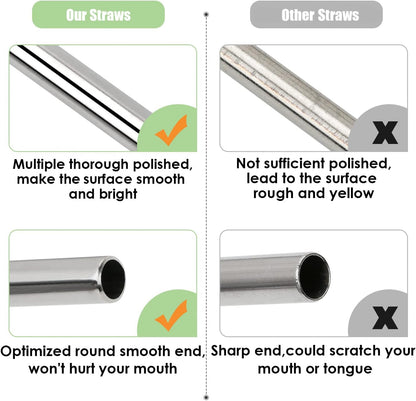 SET OF TEN 10.5" Reusable Bent Stainless Steel Straws with 10 Silicone Tips 5 Cleaning Brush 1 Travel Case Eco Friendly Extra Long Metal Straw Drinking for 20 24 30 oz Tumbler