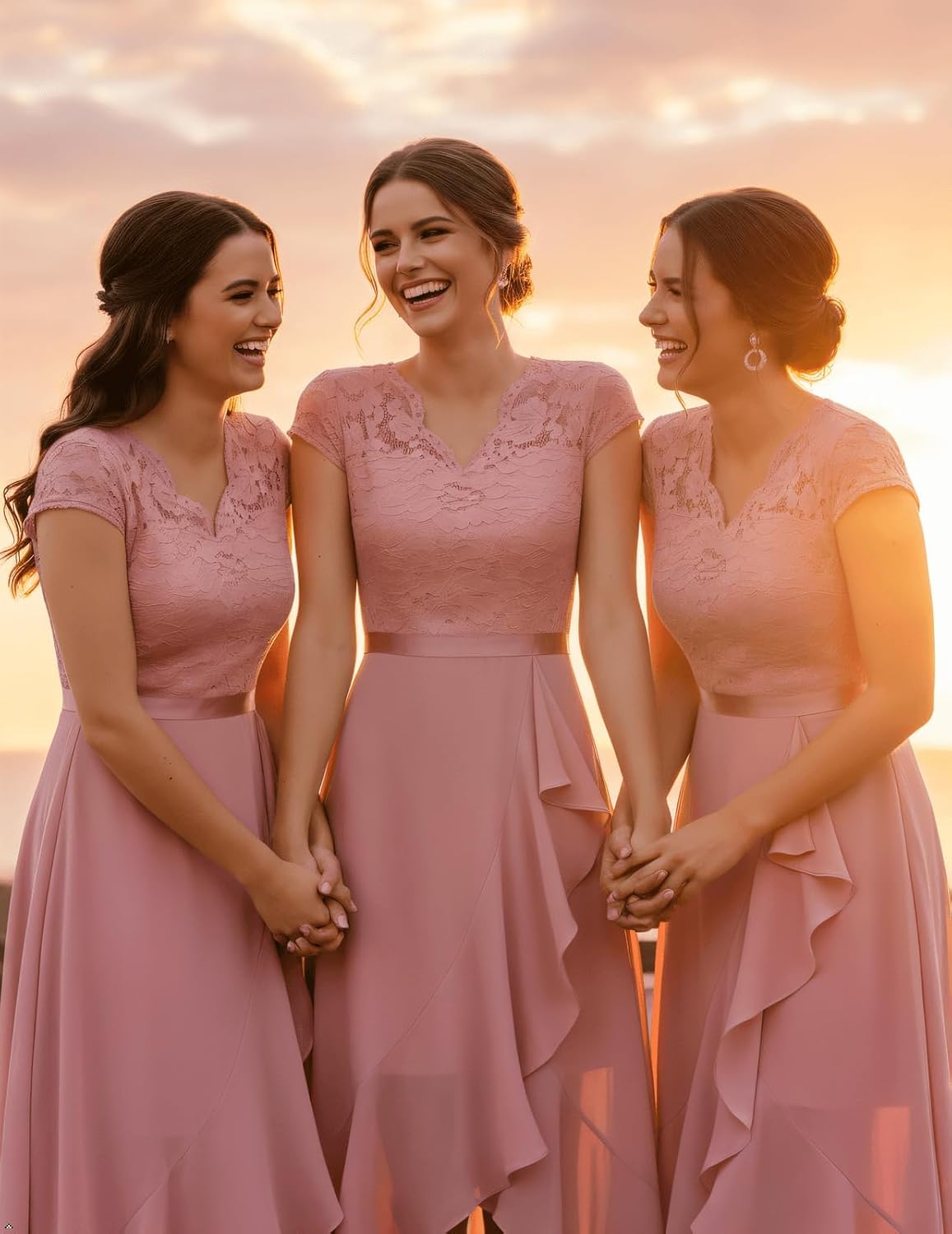 Bbonlinedress Women's V-Neck Dress for Women Wedding Guest Hi-Lo Floral Lace Prom Cocktail Party Formal Bridesmaid Dress